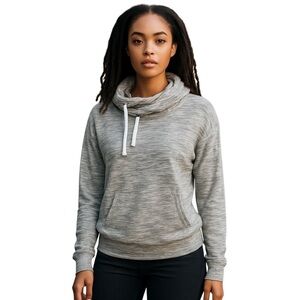 Reebok Cowl Neck Pullover Fleece Sweatshirt Hoodie Grey Marled Knit Size S cuffs